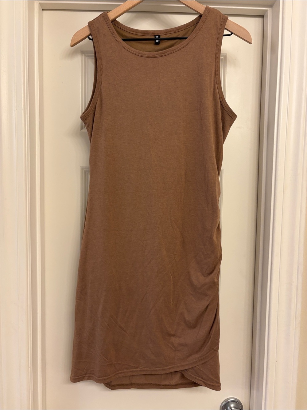 Sleeveless Ruched Brown Tank Dress - Casual Staple